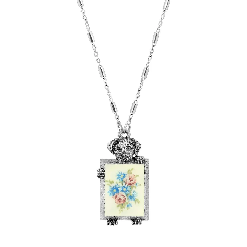 Women’s diamond necklace-1928 Jewelry Dog Pendant Grecian Windflowers & Roses Decal Necklace 28"