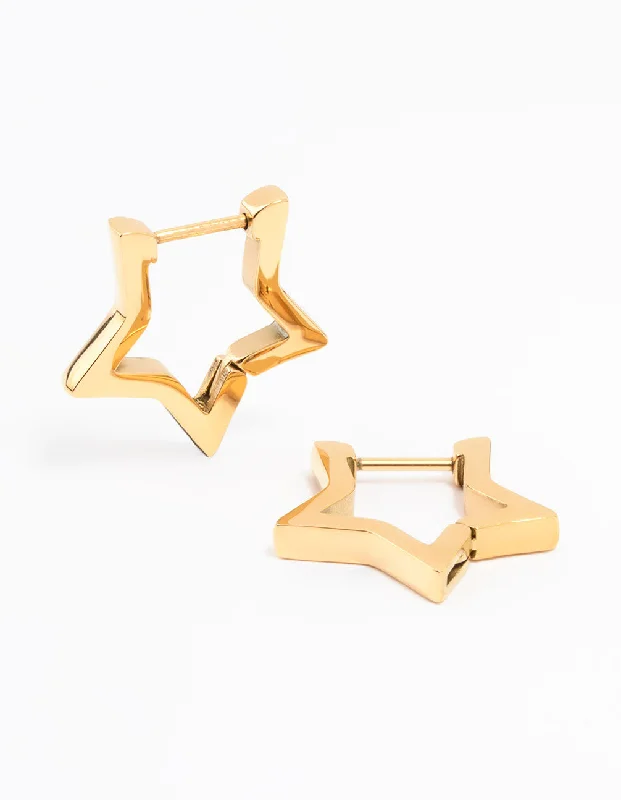 Women’s unique earrings-Gold Plated Surgical Steel Star Outline Huggie Earrings