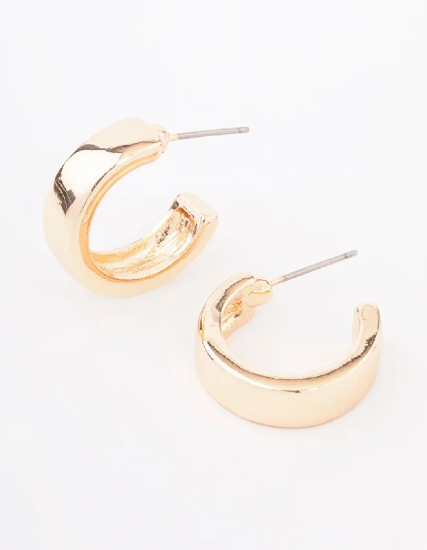 Women’s emerald earrings-Gold Rectangle Chubby Hoop Earrings