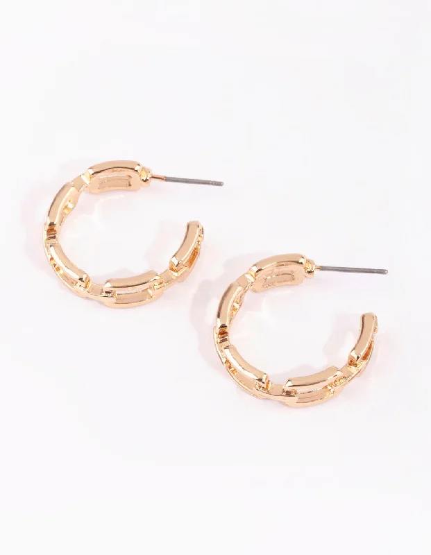 Women’s floral drop earrings-Gold Flat Chain Hoop Earrings