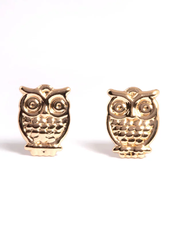 Women’s chic gold earrings-Gold Owl Stud Earrings