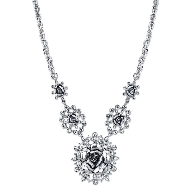 Women’s delicate necklace-1928 Jewelry Crystal Multi Flower Drop Necklace 16" + 3" Extender