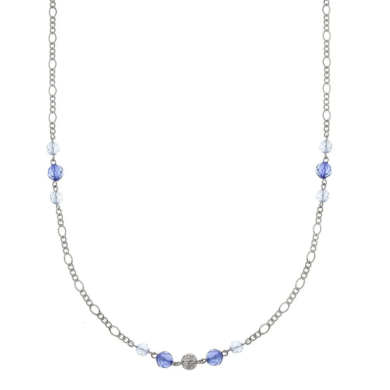 Women’s custom necklaces-1928 Jewelry Blue Crystal And Filigree Bead Slim Long Necklace 42"