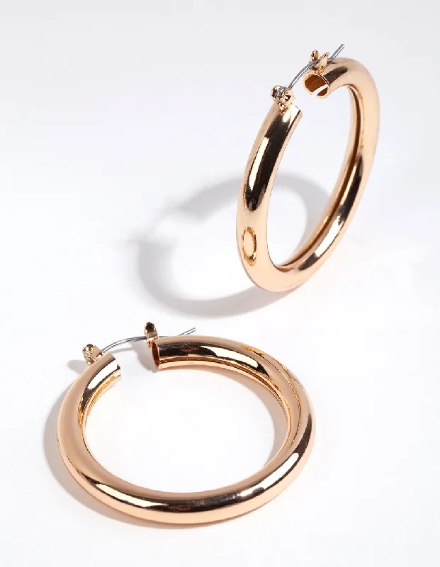 Women’s everyday earrings-Gold Curved Medium Hoop Earrings