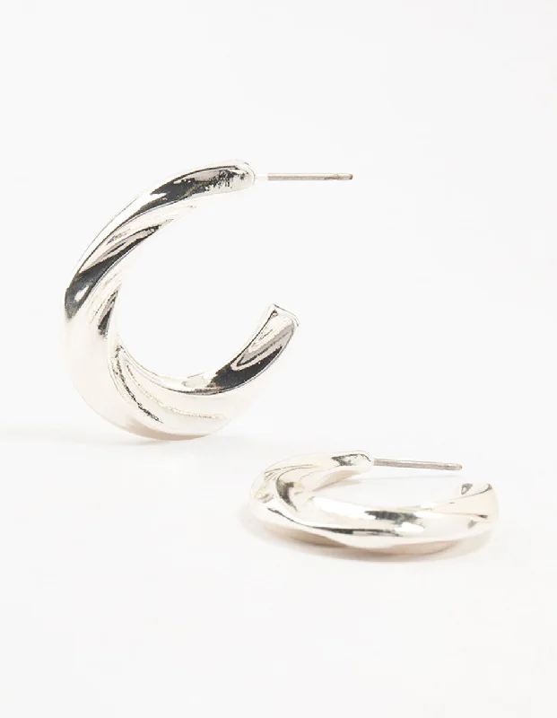 Women’s heart-shaped earrings-Silver Thin Twisted Hoop Earrings