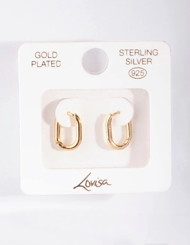 Women’s black gold earrings-Gold Plated Sterling Silver Long Oval Huggie Earrings