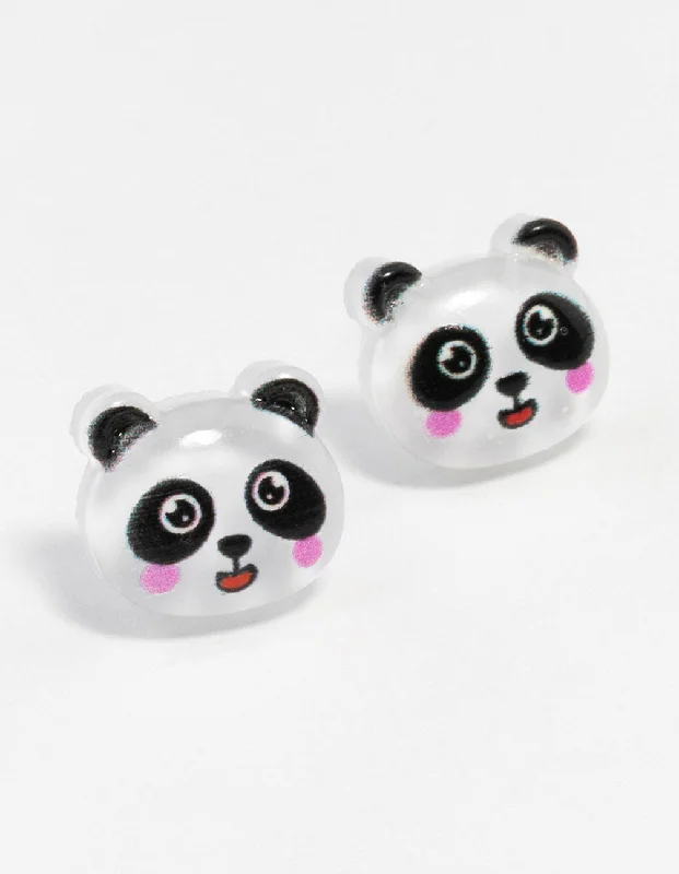 Women’s zirconia earrings-Blush Panda Stud Earrings