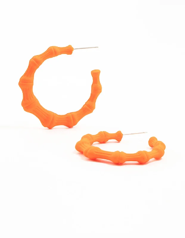 Women’s large hoop earrings-Orange Coated Bamboo Hoop Earrings