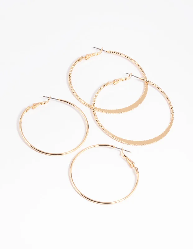 Women’s chic earrings-Gold Plain Hoop Earring Set