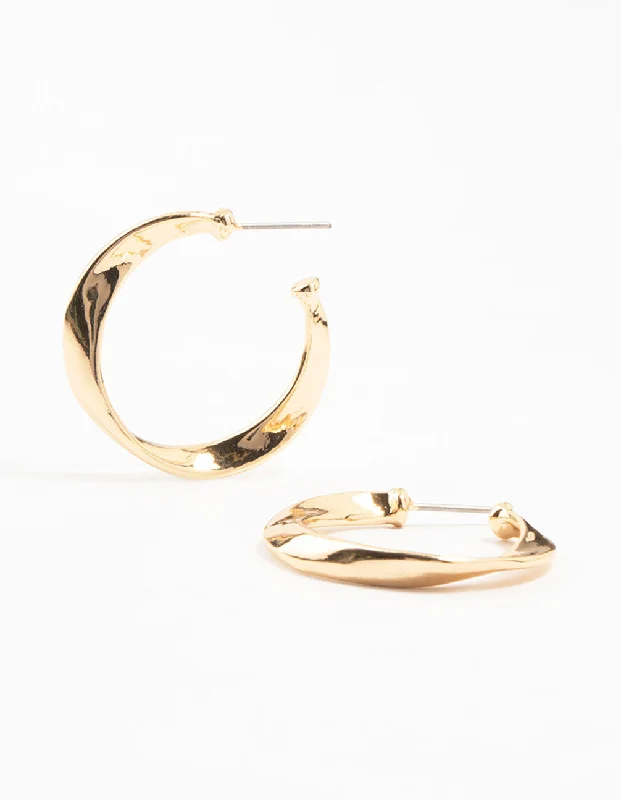 Women’s elegant hoop earrings-Gold Thin Warped Hoop Earrings