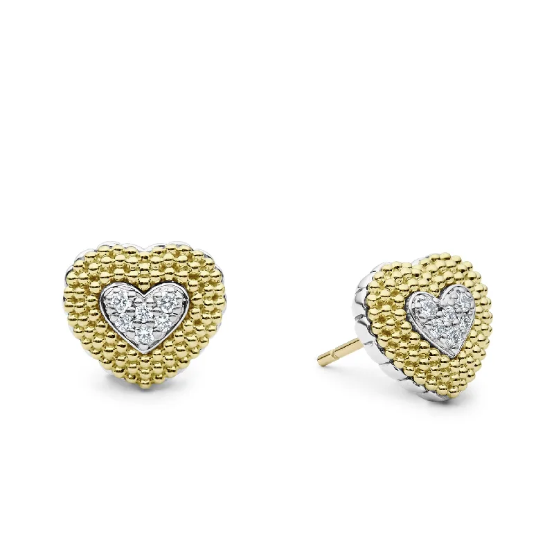 Women’s rose gold earrings-Caviar Lux Diamond Heart Stud Earrings