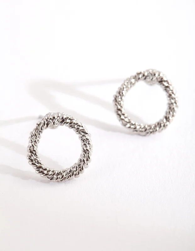 Women’s intricate design earrings-Silver Open Textured Circle Stud Earrings