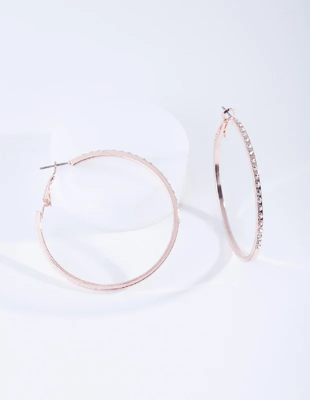 Women’s floral earrings-Rose Gold Small Diamond Hoop Earrings