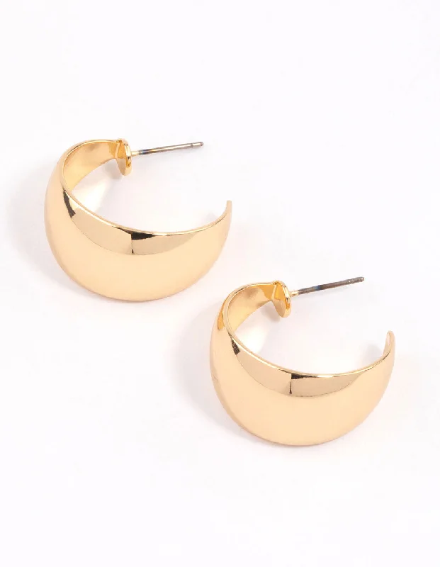 Women’s cz earrings-Gold Wide Drop Hoop Earrings