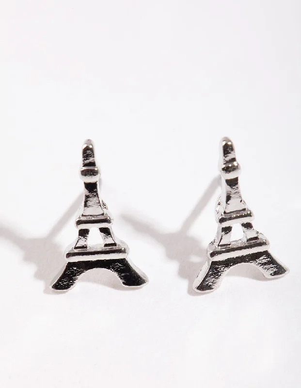 Women’s everyday hoop earrings-Silver Mini Eiffel Tower Stud Earrings