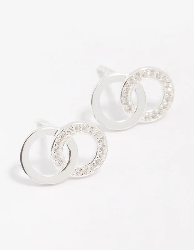 Women’s diamond earrings-Sterling Silver Cubic Zirconia Circular Stud Earrings