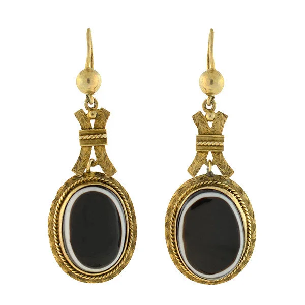 Women’s unique earrings-Victorian 12kt Gold Banded Agate Earrings