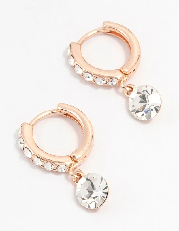 Women’s intricate design earrings-Rose Gold Bohemia  Czech Crystal Drop Huggie Earrings