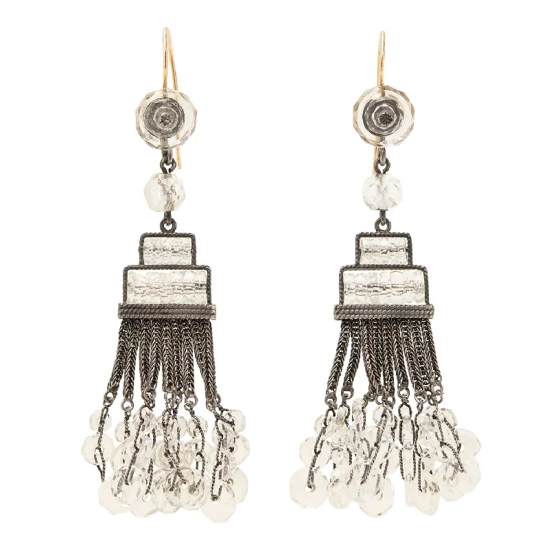 Women’s elegant earrings-Art Deco Sterling Silver Rock Quartz Crystal Chandelier Earrings