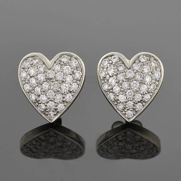 Women’s bohemian earrings-Estate 14kt & Pavé Diamond Heart Stud Earrings