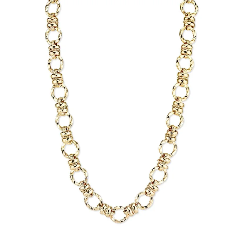 Women’s princess necklace-2028 Jewelry Textured Link Chain Necklace 16" + 3" Extender