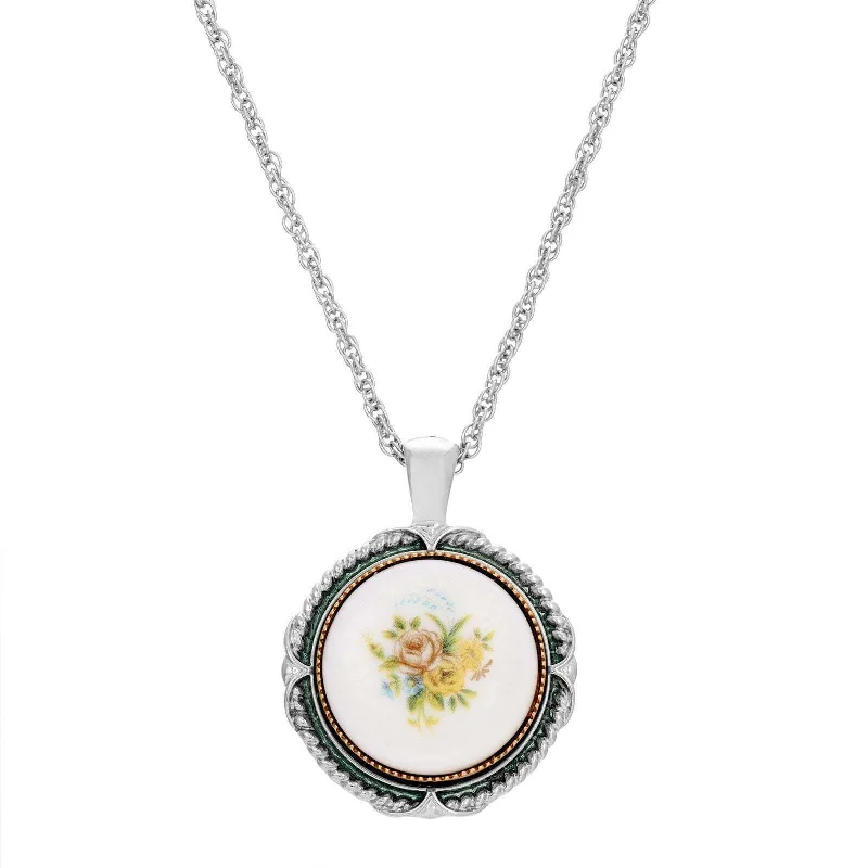 Women’s diamond and pearl necklace-1928 Jewelry Round Floral Stone Pendant Necklace 18"