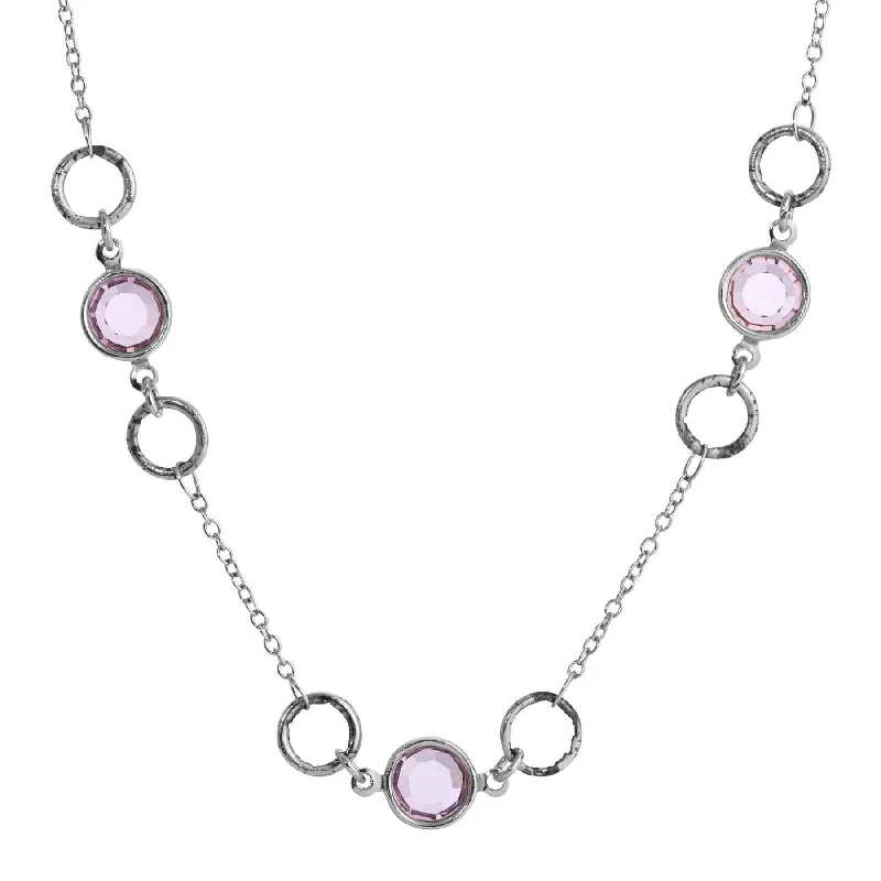 Women’s contemporary pendant necklace-1928 Jewelry Light Amethyst Channel Crystal & Ring Chain Necklace 16" + 3" Extender