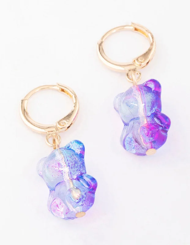 Women’s turquoise earrings-Purple Ombre Gummy Bear Huggie Earrings