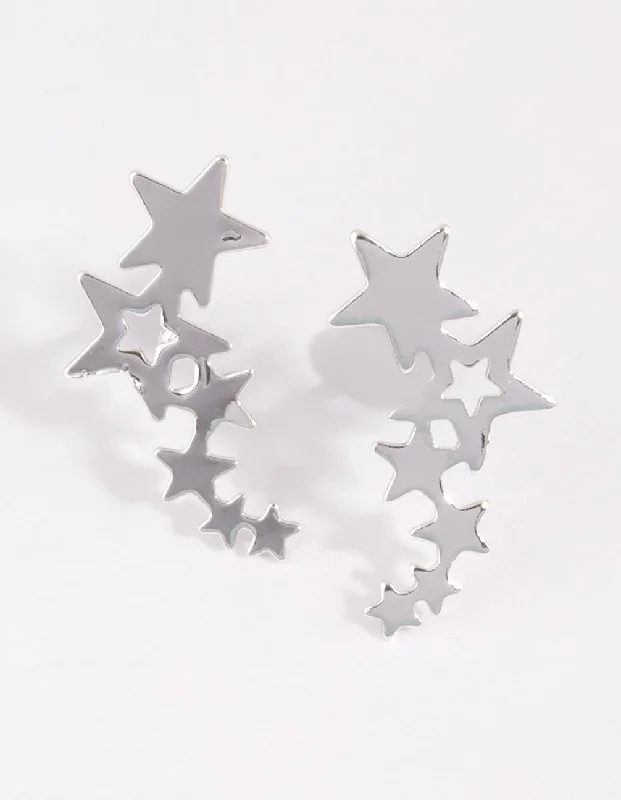 Women’s silver hoop earrings-Silver Star Crawler Earrings