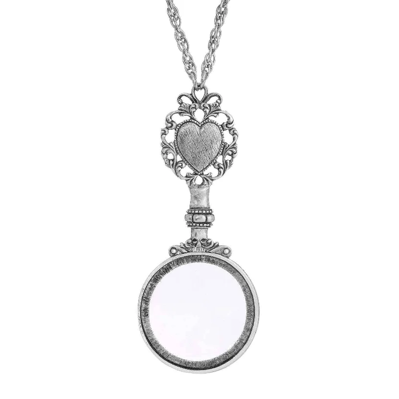 Women’s gemstone pendant necklace-1928 Jewelry Filigree Heart And Round Magnifying Glass Pendant Necklace 28" - Magnification Power: 2X