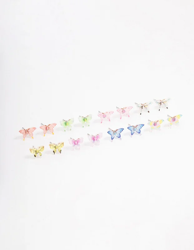 Women’s clip-on gold earrings-Pastel Mixed Butterfly Earring 8-Pack