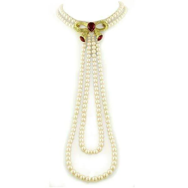 Women’s modern pendant necklace-Antiquities Couture 6mm Faux Pearl Strand Red Duo Rope Pendant Necklace 17"