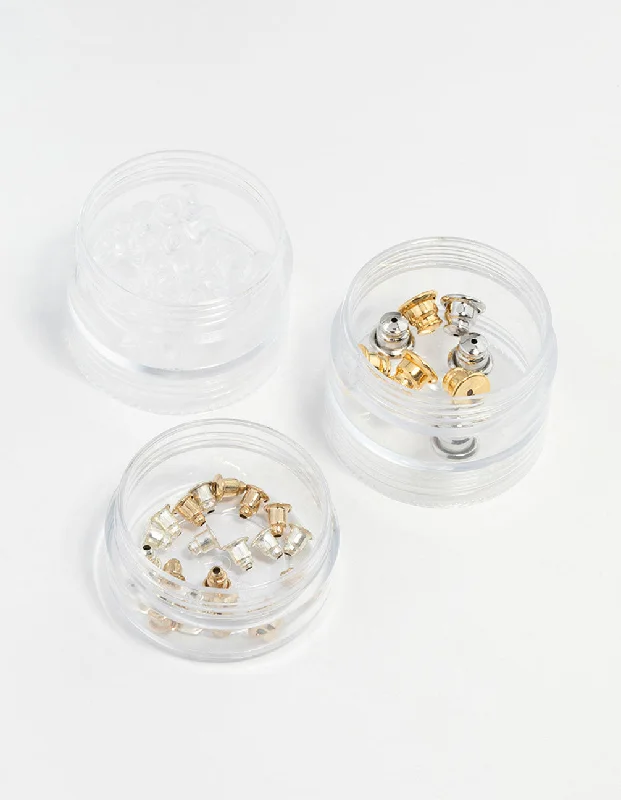 Women’s personalized earrings-Gold & Silver 3 Tubs Bullet Backs