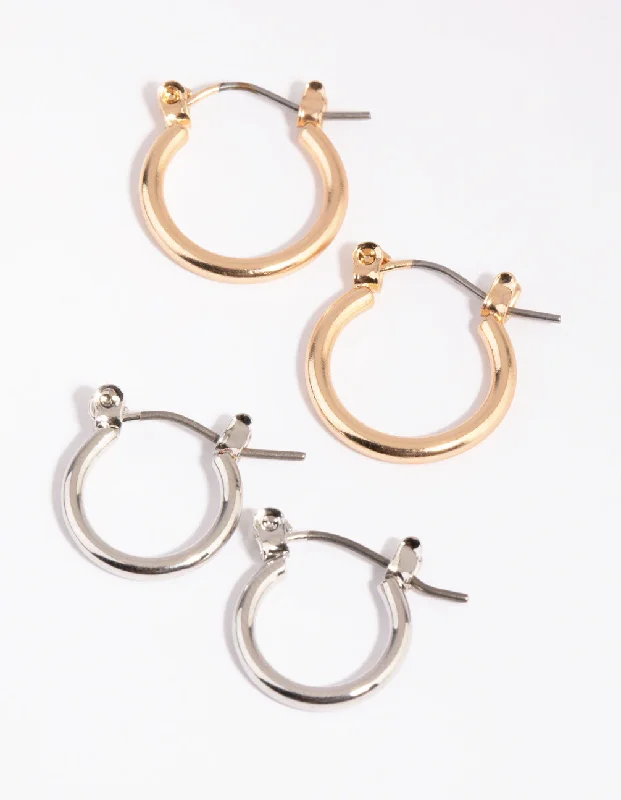 Women’s teardrop earrings-Mixed Metal Small Classic Hoop Earrings