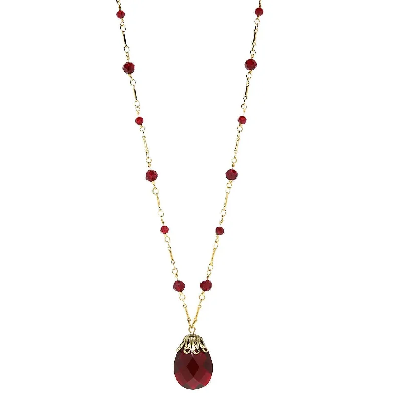 Women’s moon and stars necklace-1928 Jewelry Large Red Briolette Pendant Necklace 15"