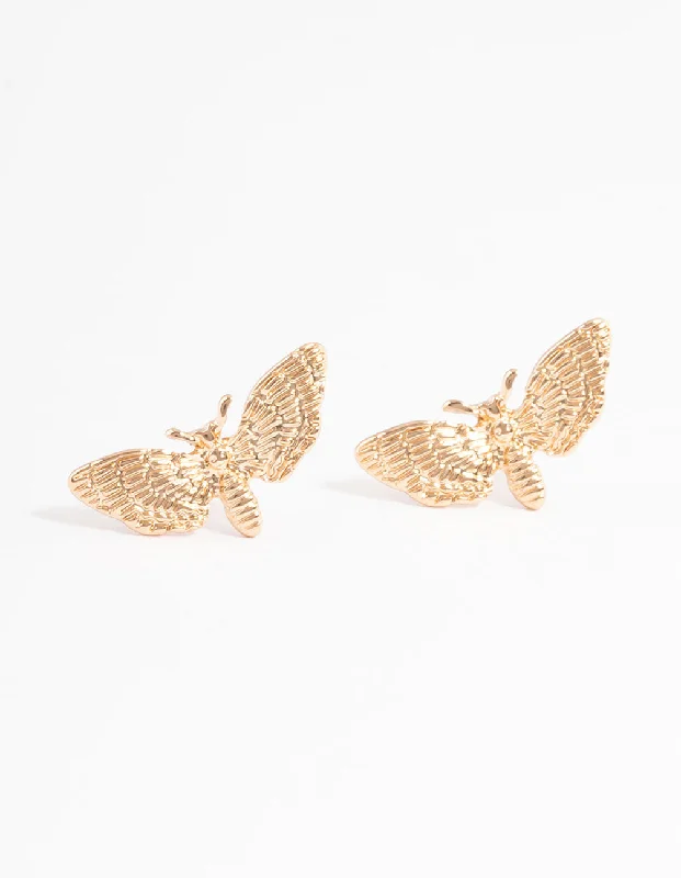 Women’s dangling earrings-Gold Moth Stud Earrings