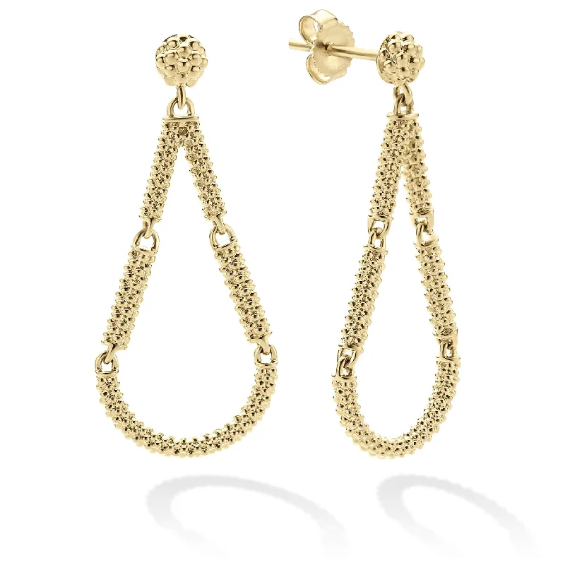 Women’s minimalistic earrings-Signature Caviar Petite 18K Gold Superfine Caviar Tear Drop Earrings