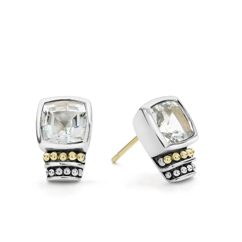 Women’s artisan earrings-Caviar Color Bezel-Set White Topaz Stud Earrings