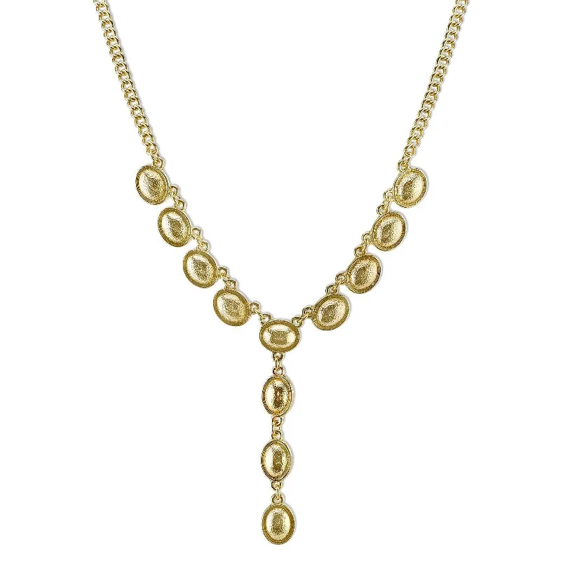 Women’s crystal charm necklace-2028 Jewelry Genevieve Gold Oval Link Y-Necklace 16" + 3" Extender