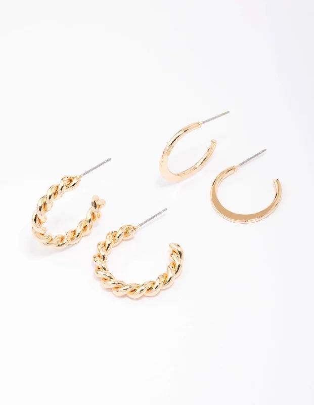 Women’s multi-drop earrings-Gold Clean & Twisted Hoop Earring Pack