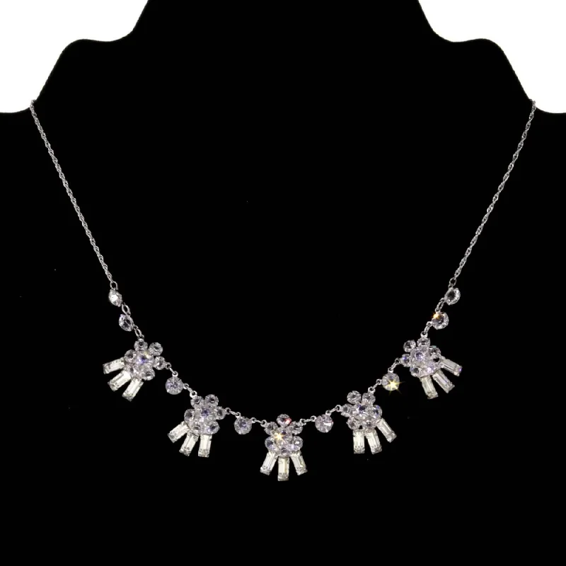 Women’s statement necklace-1928 Jewelry Austrian Crystal Flowers & Baguette Drops Necklace 15"