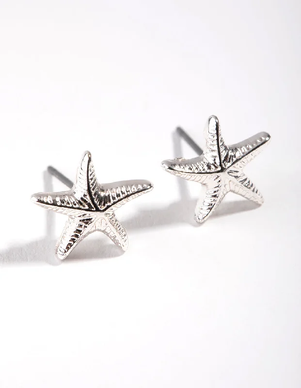 Women’s long drop earrings-Silver Starfish Stud Earrings