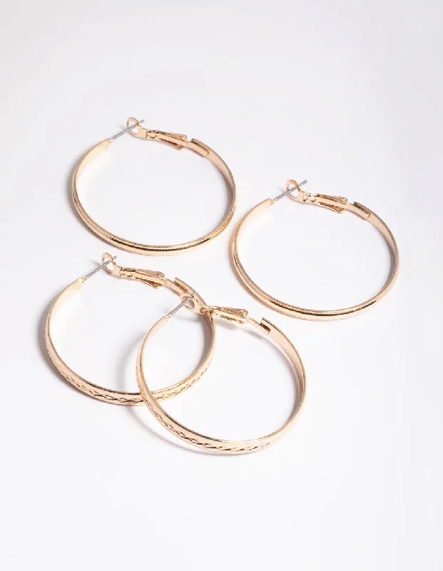 Women’s boho earrings-Gold Textured Hoop Earrings Pack