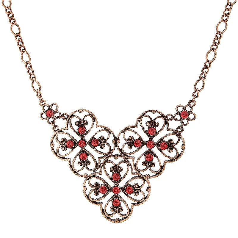 Women’s geometric pendant necklace-2028 Jewelry Coral Orange Filigree Bib Necklace 16" + 3" Extender