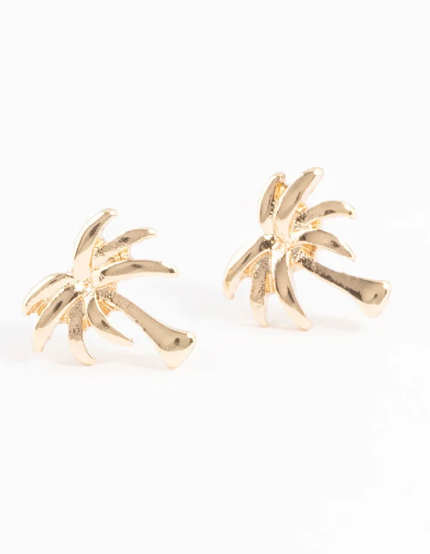 Women’s stud and hoop earrings-Gold Palm Tree Stud Earrings