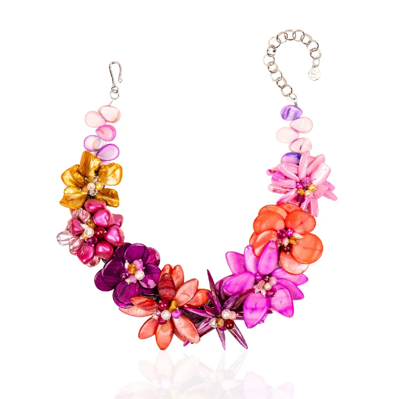 Women’s gold necklace with sapphire-Wisteria Semi Precious Necklace- Pink/ Orange Abalone