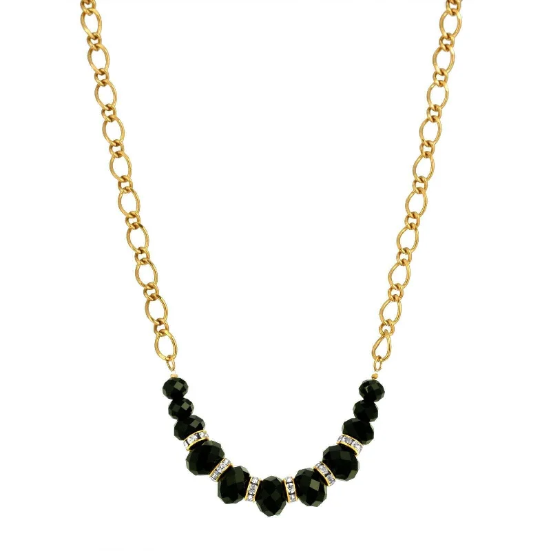 Women’s art deco necklace-1928 Jewelry Minuit Black Glass Bead Necklace 16" + 3" Extender