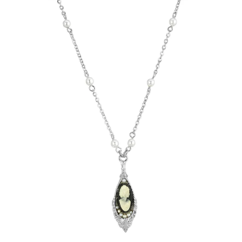 Women’s sun pendant necklace-1928 Jewelry Monarchy Cameo Faux Pearl Bead Drop Pendant Necklace