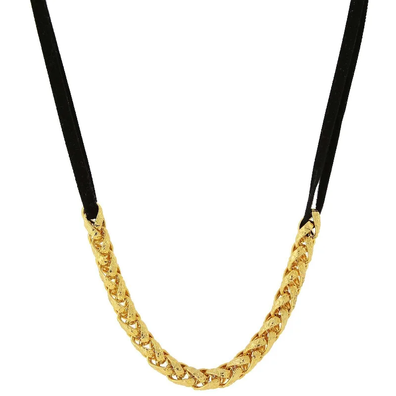 Women’s silver chain necklace-1928 Jewelry Classic Gold Chain Black Choker Necklace 16" + 3" Extender