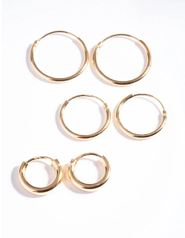 Women’s long drop earrings-Gold Plated Sterling Silver Mix Thick Hoop Earring Pack